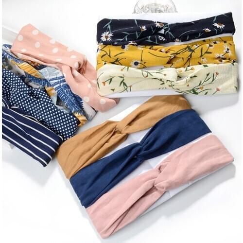 3pcs Fashion Headbands Set Hair Accessories For Women Korean Simple Printing Dot Knotted Soft Elastic Hairbands Turban Wholesale