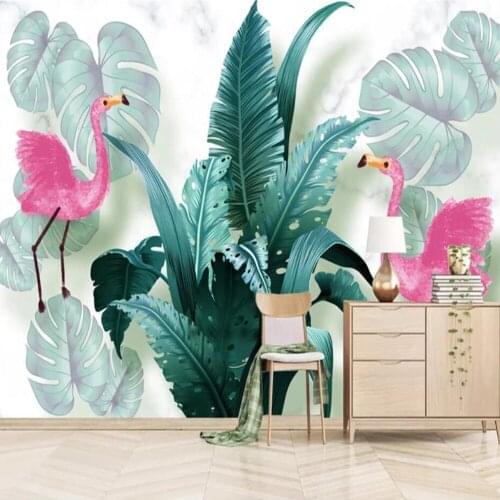 Milofi custom 3D wallpaper mural small fresh tropical plant flamingo background wall decoration painting wallpaper