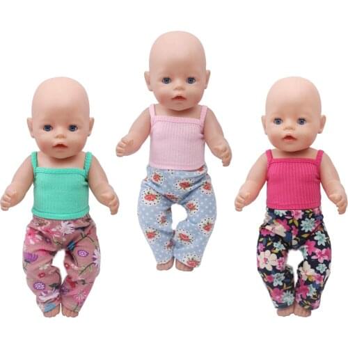 43 Cm Boy American Dolls Clothes 2Pcs/Set Summer Floral Pantsuit With A Halter Top Born Baby Toy Accessories 18 Inch Girls f301