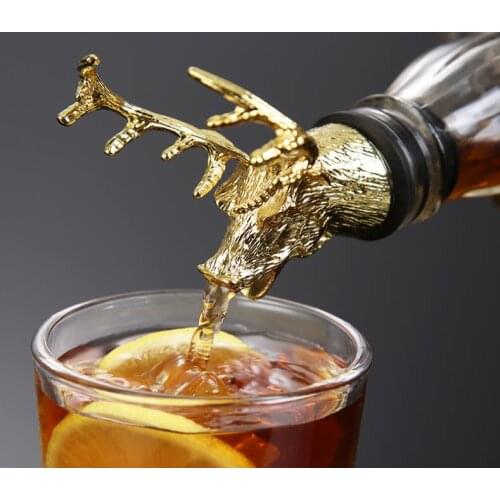 50pcs Zinc Alloy Creative Deer Head Wine Bottle Cork Pourer Stopper Deer Stag Wine Pourer Barware Decor Bar Tools SN