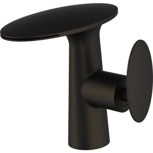 Free ship BLACK Clour bathroom basin sink waterfall faucet mixer tap New deck mounted Oval design