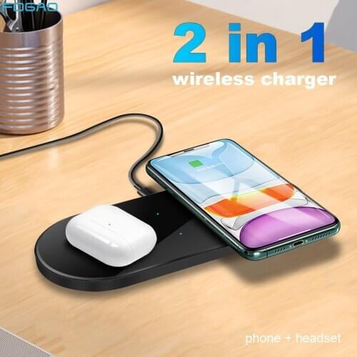 20W Double Qi Wireless Charger Pad for iPhone 12 11 XR XS 8 AirPods Pro Dual Fast Charging Dock Station For Samsung S10 S20 Buds