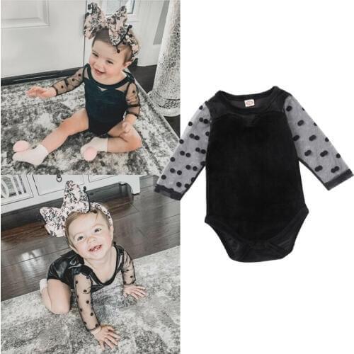 0-18M Cute Newborn Infant Baby Girl Bodysuits Polka Dot Print Lace Solid Bodysuit Jumpsuit Outfit Clothes