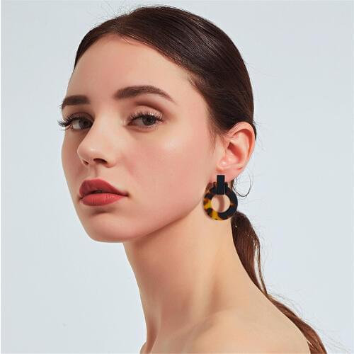 CRLEY Jewelry Leopard Acrylic Resin Round Circle Dangle Earrings For Women Geometry Vintage Acrylic Earrings Acetate Brincos