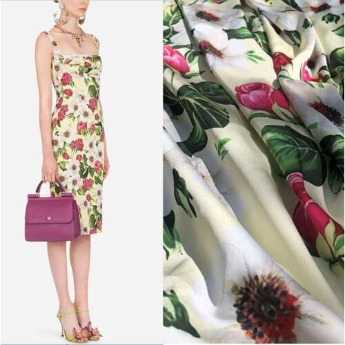 D brand spring and summer rose flower digital printing handmade diy fabric designer fabric for dress brand haute couture show