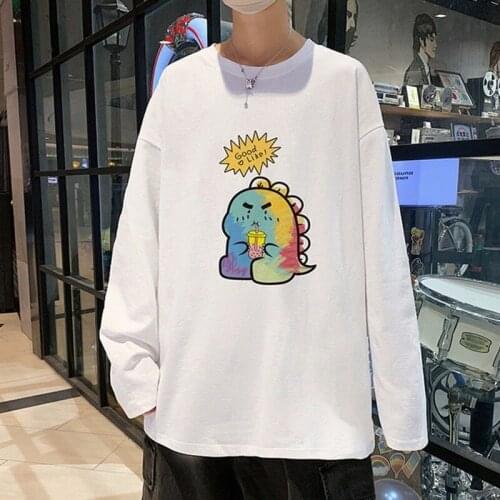 Dinosaur print long-sleeved T-shirt mens loose-fitting bottoms 2021 new top