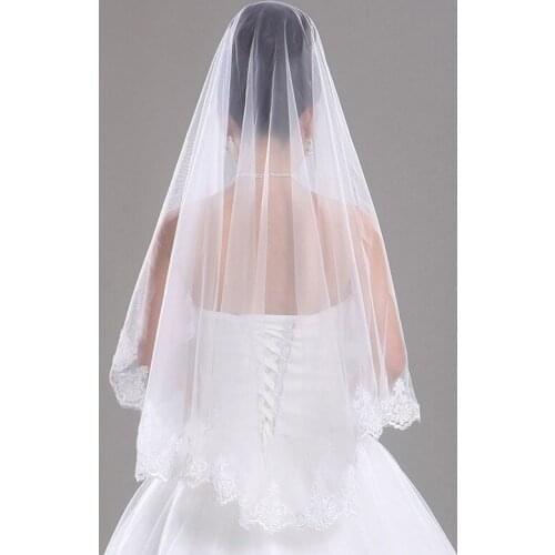 Short Lace Wedding Veil 2 Layers With Comb White Ivory Bridal Accessories 2021