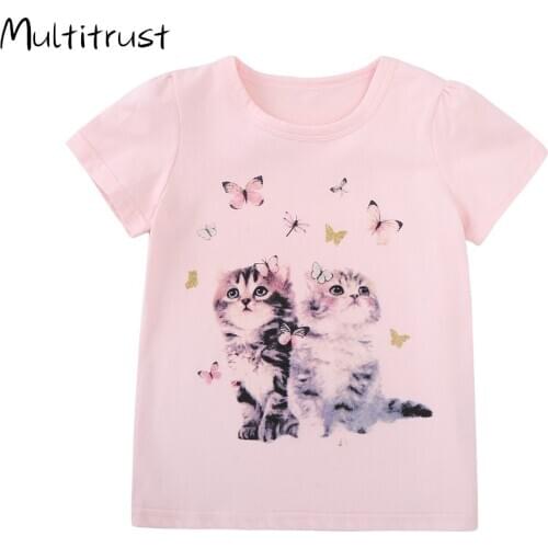 2-7Y Summer Lovely Infant Baby Girls T Shirts Ruffles Short Sleeve Pullover Cotton Flowers Animal Print T Shirts