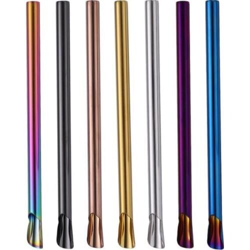 Spoon Shape Straw Reusable 304 Stainless Steel Drinking Straw Metal Straw For Smoothies Tapioca Pearls Milk Bubble Tea SN2995