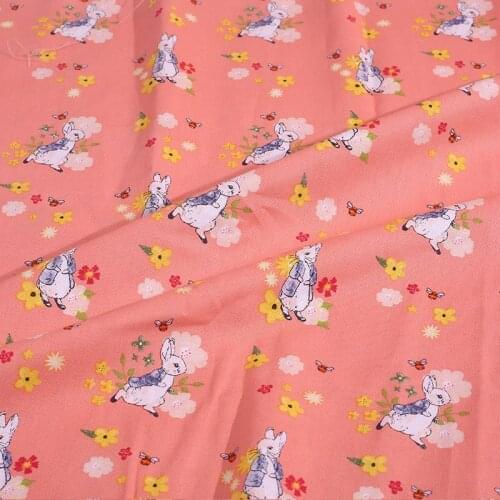 Lovely 100% Cotton Fabric Pink Cartoon Rabbit Flower Pattern Digital Print Sewing Material DIY Home Patchwork Dress Clothing