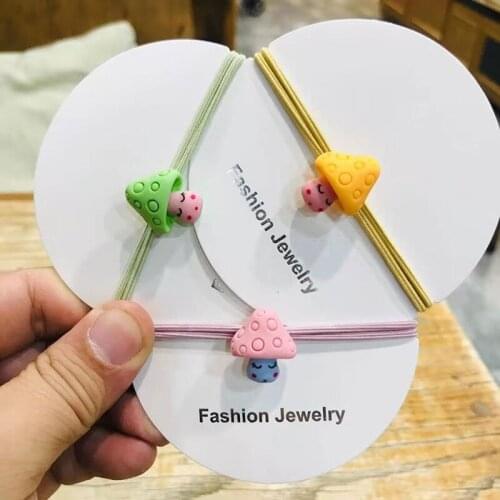 Lovely Sweet Colorful Acrylic Mushroom Hair Band Hot Selling High Elastic Protective Hair Rope Baby Girls Hair Rings Headpiece