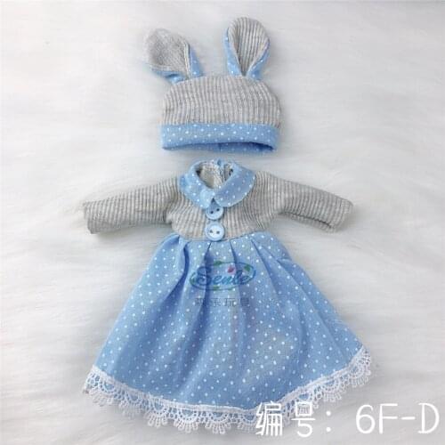 Cute Rabbit 1/6 Doll Dress Suit Clothes with Hat Fit To 10-12inch Doll for 28cm Baby Doll Accessories