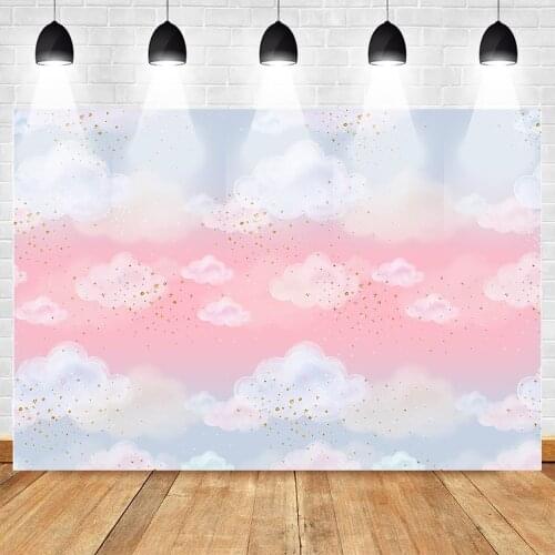MOCSICKASweet Sky Clouds Backdrop for Photography Pink Blue Baby Birthday Party Banner Decor Background Friends Party Banner
