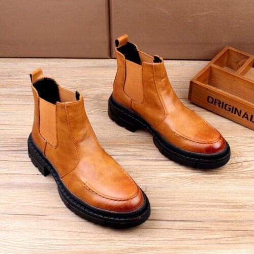 British style mens luxury fashion chelsea boots breathable handsome platform shoes trend genuine leather boot ankle botas mans