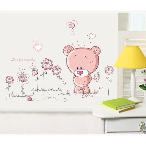 Candiway Flower Bears Wall Sticker for Kids Room Home Decor Nursery Wall Decal Children Poster Baby House Art 60*90 cm NE054