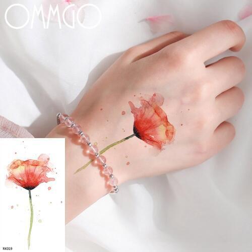 OMMGO Flower Sweet Peas Watercolor Temporary Tattoos Sticker Women Flora Leaf Custom Tatoto Fake Tatoos Body Art Arm Waterproof