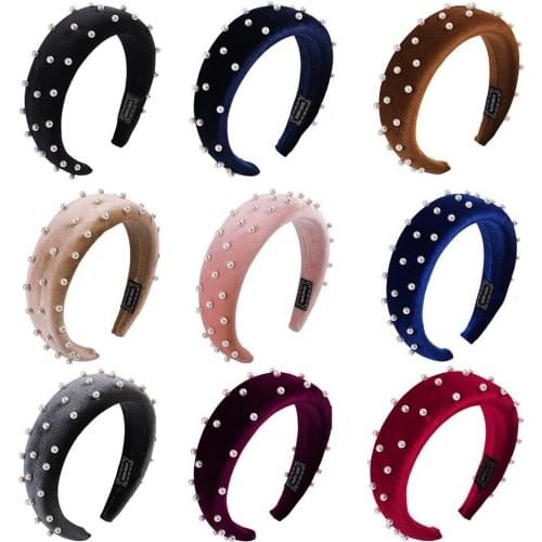 New fashion Sponge Thick Velvet Headbands for Women Hair Accessories Band Autumn Wide Simulation Pearls Headwear Hairbands