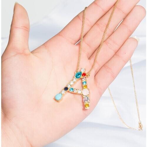Fashion Diamonds 26 English Letters Color Zircon Pendant Necklace Jewelry Womens Anniversary Birthday Holiday Gift