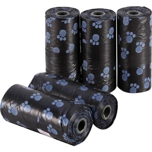 5 Rolls Dog Poop Bags Cute Dog Paw Printed Pet Puppy Dog Cat Waste Poop Bags Portable Pet Clean Poop Pick Up Garbage Bags