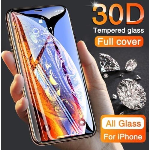 30D Full Cover Screen protector on for iPhone 11 Pro X Xr Xs Max Curved edge Tempered Glass on iPhone 6 7 8 Plus Protective Film
