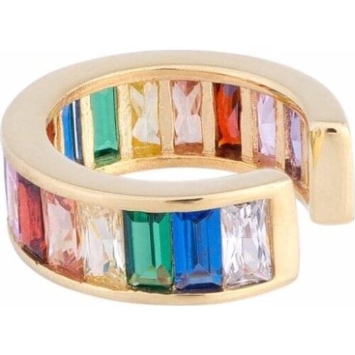 Rainbow cz circle cuff earring for women no piercing clip earrings Gold filled elegance High quality colorful cz ear cuff