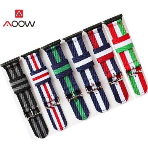 Nylon Canvas Strap Watchband for Apple Watch 5 4 38mm 42mm 40mm 44mm Men Women Striped Replace Band Bracelet for iWatch 3 2 1