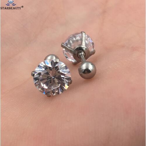 2 pcs/lot Luxury 16G Clear Crystal Ear Piercing Earring AAA Zircon Stud Earrings 3~8mm Ear Helix Piercing Body Jewelry Pircing