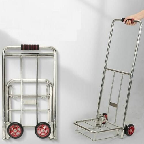 Stainless Steel Pull Rod Car, Compact Portable Trolley Hand Truck Dolly, Collapsible Luggage Cart