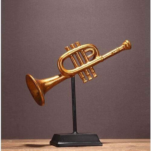 Vintage Trumpet Model Handmade Resin Cornet Miniature Music Adornment Craft Accessories for Art Collection and Souvenir Gift