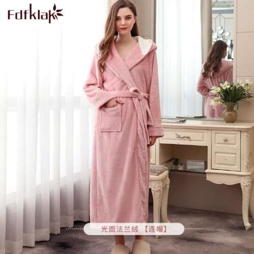 High-grade flannel bathrobe kimono men and women bath robe hooded long sleepwear home clothes warm thick autumn winter robes