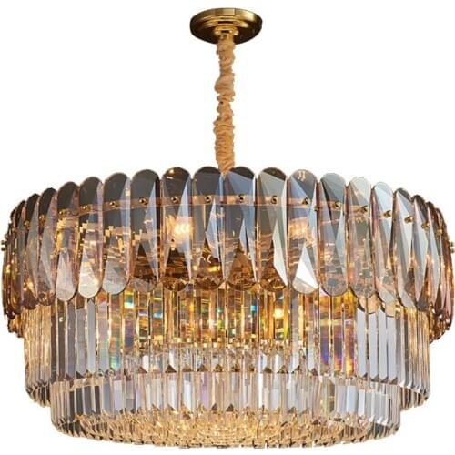 Amber/Smoky Grey Crystal Chandeliers Lighting Lustre Modern Fashion Living Room Bedroom Indoor Decor Hanging Lamp Free Shipping