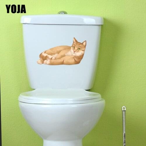 YOJA 23*13.3CM Cat Wall Sticker Funny Animal Living Room Home Decor Toilet Decal T3-0466