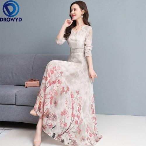 2021 Spring Autumn New Casual Floral Chiffon Dress Elegant Party Women Bodycon Midi Vestido Vintage Casual Boho Beach Maxi Dress
