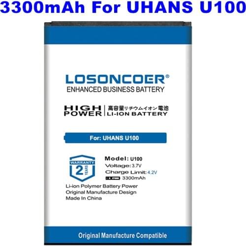 0 Cycle 100% New LOSONCOER 3300mAh U100 Smart Phone Batteries High Capacity Battery for UHANS U100 Mobile Phone Batteries
