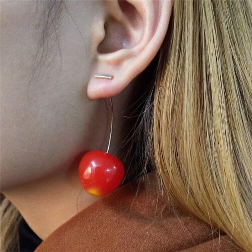 Bohemian Fruit Resin Red 1Pair Cherry Stud Earrings Fashion Trend Metal Earrings For Women Girls Geometric Jewelry 2020 Gifts