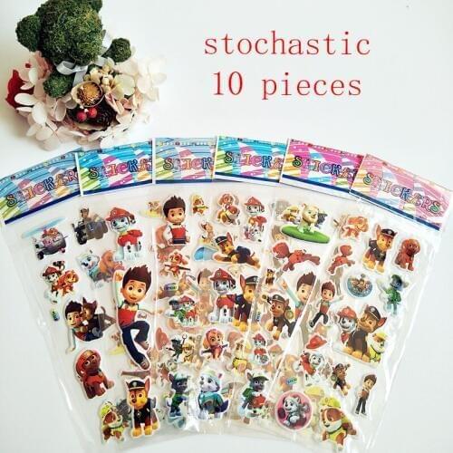 10pcs/set PAW Patrol Toy Stickers 3D Childrens Cartoon Bubble Paste Thicken The Reward StickersFor Kindergarten Babies Gifts