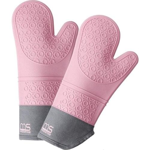 2 Pcs Pink Oven Gloves Silicone Oven Gloves Heat-Resistant Cooking Gloves Baking Microwave Oven Gloves