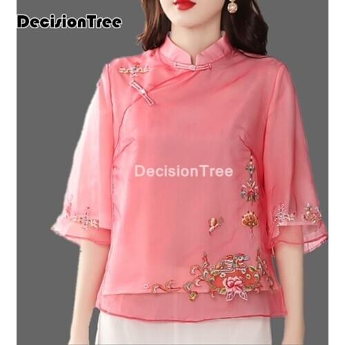 2021 traditional chinese clothing women fresh cheongsam printing qipao top retro hanfu clothing camisa china mujer