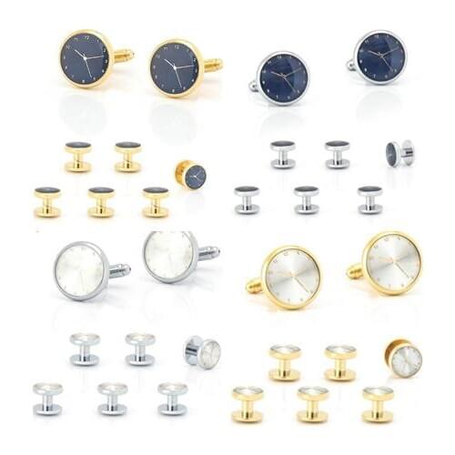 5sets/lot Clock Tuxedo Cuff Links Collar Studs 8pcs Set Creative Clock Cufflinks Buttons Set Mens Jewelry Accessory Wholesale