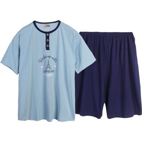Free Shipping Mens Plus Size Short Sleeve Shorts V Collar Sleepwear Set Soft 100% Cotton Pajamas Nightgown Summer Homewear 5XL