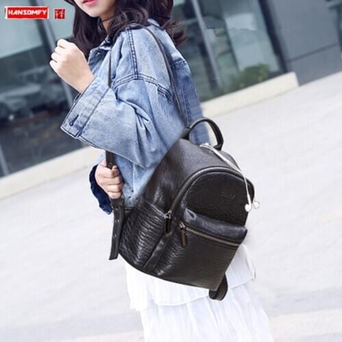 Large Capacity Leather Womens Backpack Can Hold 9.7 IPAD Embossed Ladies Small Backpacks School Bags