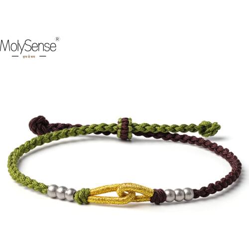 MolySense Handmade Tibetan Silver Beads Metal Thread Infinite Knot Lucky Rope Bracelet & Bangles For Women Men Bracelets