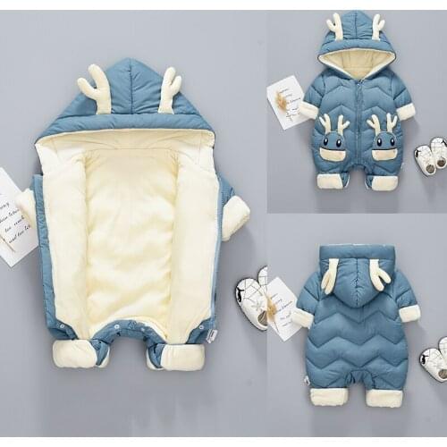 Baby Winter Snowsuit Plus Velvet Thick Baby Boys Jumpsuit 0-2 Years Newborn Romper Baby Girls Overalls Toddler Coat