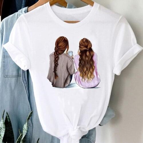 T-shirts Lady Print Female Tee T-Shirt Women Cartoon Sister Girl Friends Fashion Casual 90s Cute Clothes Graphic T Tshirt Top
