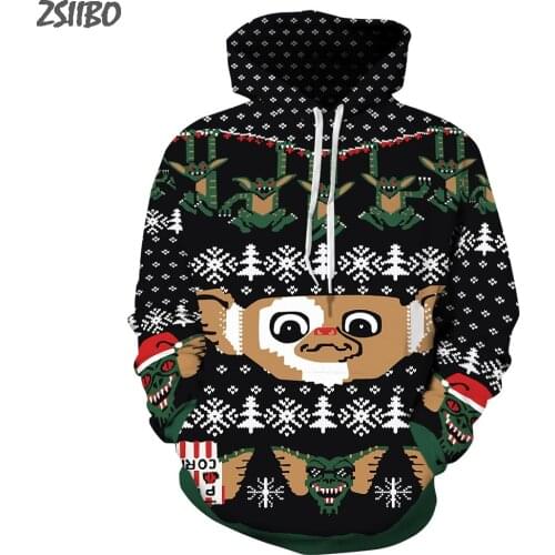 Harajuku Hoodies Santa Monster pattern Christmas 3D Digital Print Streetwear mens Sweatshirt Hip Hop Women Pull Christmas Couple