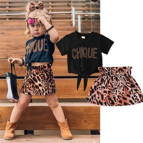 1-5Y Toddler Baby Kid Baby Girl Clothing Set Short Sleeve Fashion Tops T-shirt+Leopard Skirt Outfit Summer Clothing Set