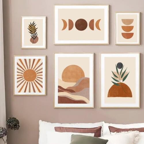Boho Sun Plant Mountain medieval Abstract Wall Art Canvas Painting Nordic Posters And Prints Wall Pictures For Living Room Decor