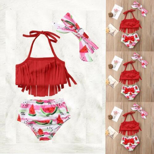 New 2020 Summer Toddler Baby Girl Tankini Bikini Tassel Watermelon Swimwear Swimsuit Bathing Suit Beachwear