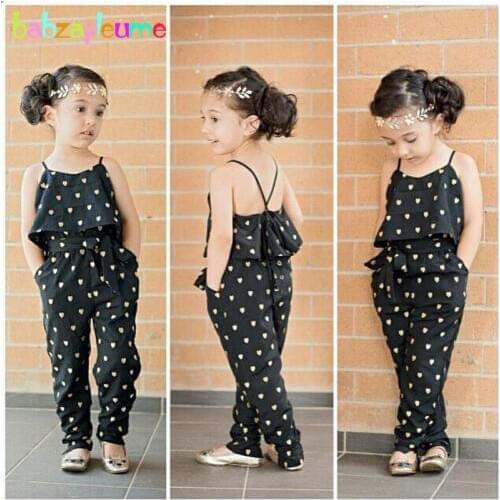 2-7Years/Summer Style Baby Girls Jumpsuit Romper Fashion Pants Cute Dot Black Overalls Kids Clothes For Children Clothing BC1306
