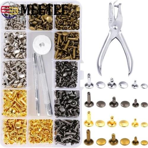 Meetee 6mm/8mm Leather Rivets Kit 360sets Double Sided Cap+ Installation Tools for Handbag Hat Nail Leather Repair Crafts